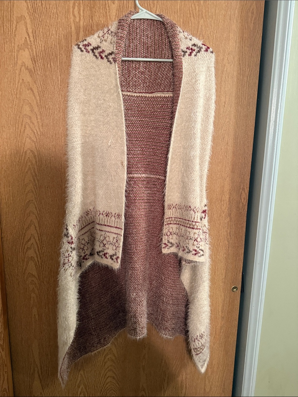 Open-Front Women's Cardigan Wrap in Cream and Dusty Rose